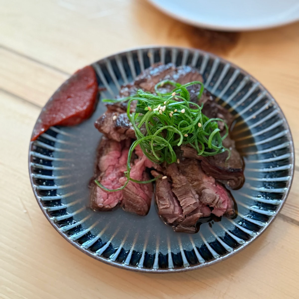 harami steak ハラミステーキ 辛味噌辛味噌添え, Kaminari Ramen Bar